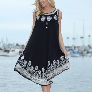 Black & Gray Floral Embroidered Sleeveless Dress